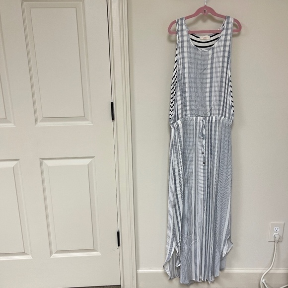 Hummingbird: Women's Navy / White Sleeveless Striped Maxi Beach Dress, Size S - Picture 1 of 7